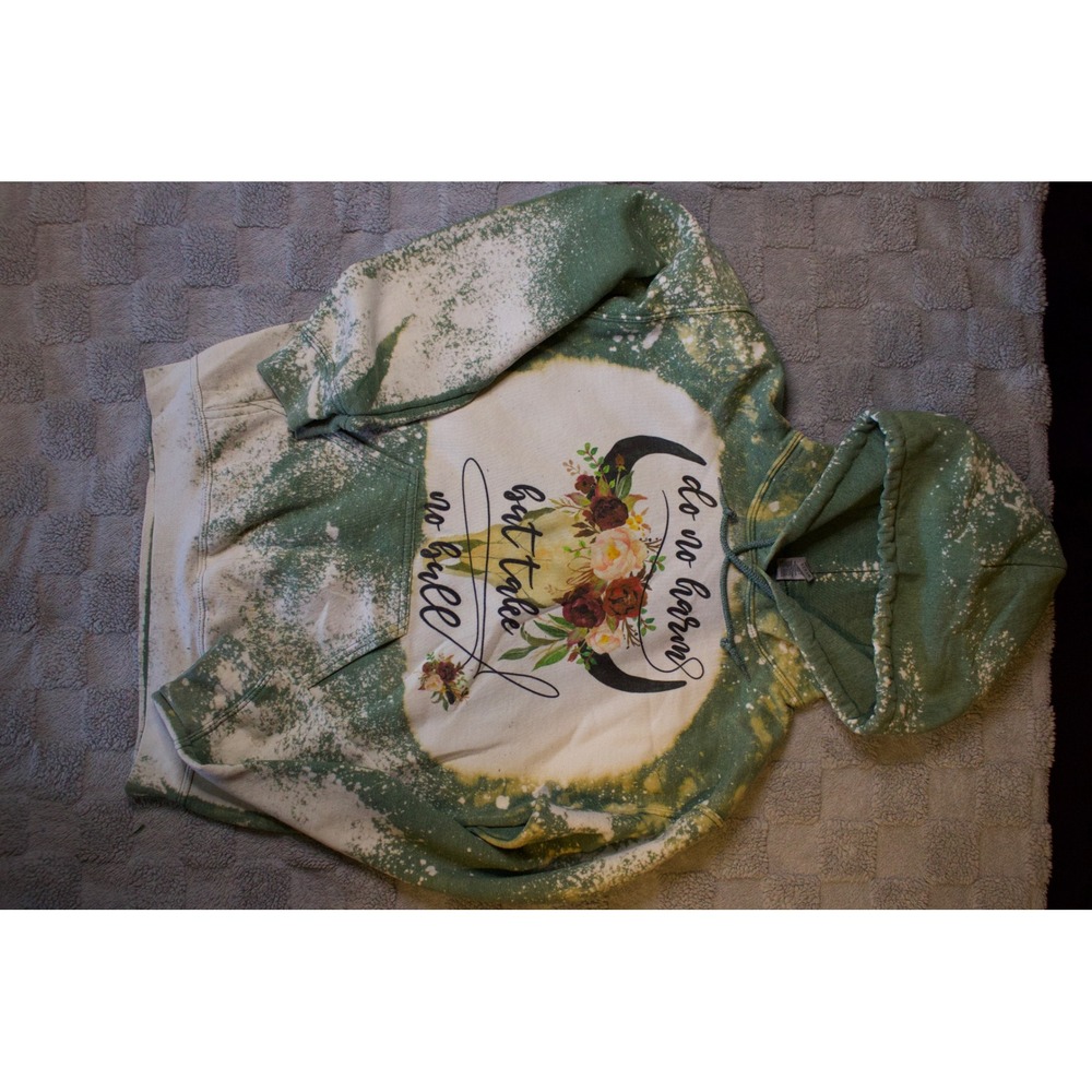 Custom Bleached Graphic Hoodie Lot Motherhood & Western Bull Skull Green Purple - Picture 7 of 7